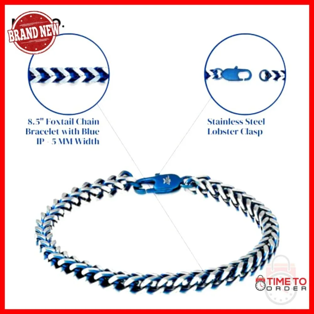 Stainless Steel Foxtail Chain Bracelet for Men, 8.5 Inch Length